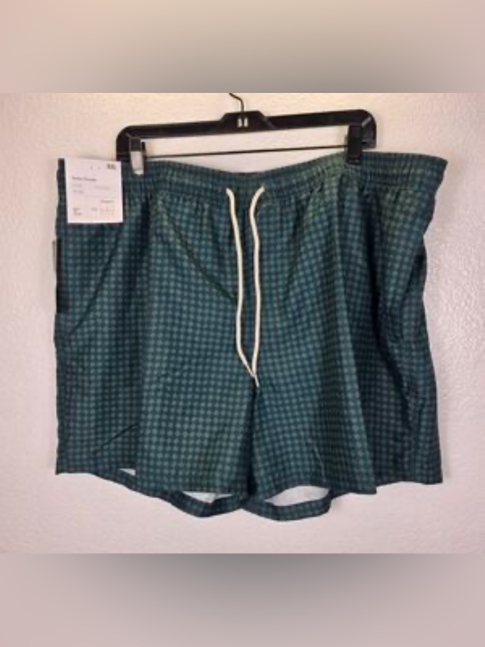 NWT Goodfellow & Co Teal Check Swim Trunks with Drawstring